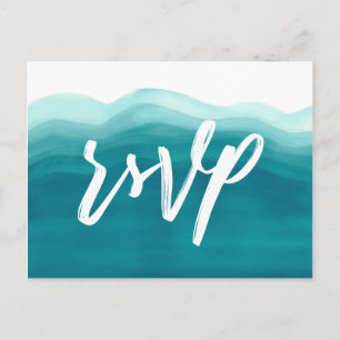 Blaue Aquarellwelle   RSVP Einladungspostkarte