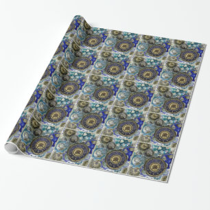 Blaue Aquavit Dampfpunk-Zahnräder, Zahnräder, Uhre Geschenkpapier