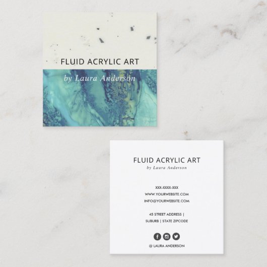 BLAUE AQUE AQUAMARIN FLUID ACRYLIC RESIN ART ARTIS QUADRATISCHE VISITENKARTE (Vorne/Hinten)