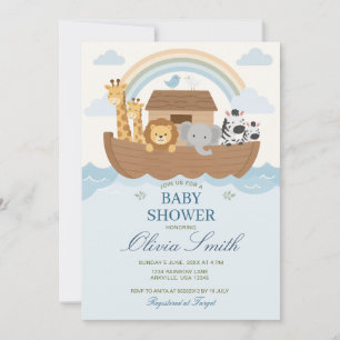 Blaue Arche Noah Regenbogen-Baby-Shower-Bibelgesch Einladung