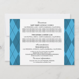 Blaue Argyle Hochzeitsinformationskarte Einladung