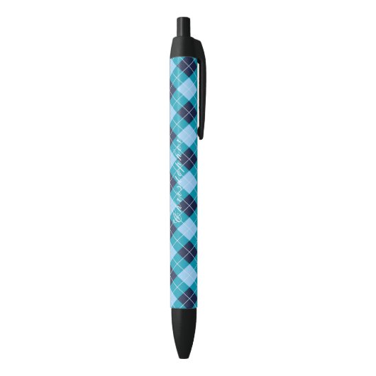 Blaue Argyle-Schwarze Custom Name  Kugelschreiber (Unterseite (Vertikal))