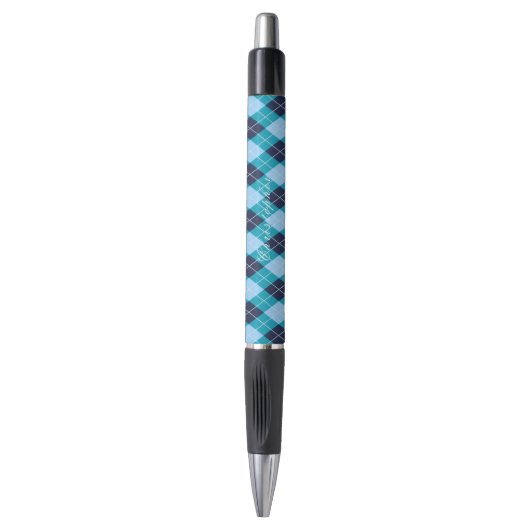 Blaue Argyle-Schwarze Custom Name Kugelschreiber (Vorderseite Vertikal)