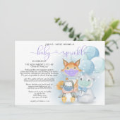 Blaue arktische Tiere in Masken Baby Sprinkle Einl Einladung (Stehend Vorderseite)