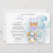 Blaue arktische Tiere in Masken, Baby Sprinkle Einladung (Vorderseite)