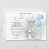 Blaue arktische Tiere in Masken Sprinkle Dusche Einladung (Vorderseite)