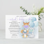 Blaue arktische Tiere in Masken Virtual Baby Showe Einladung (Stehend Vorderseite)