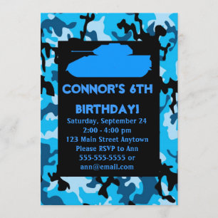 Blaue Armee-Tarnungs-Geburtstags-Party Einladungen