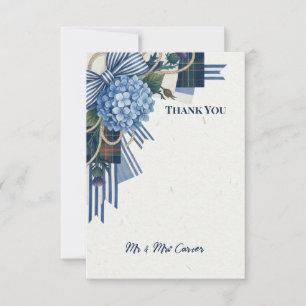 Blaue Art Deco Blumen Hochzeit Danksagungskarte Dankeskarte