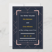 Blaue Art Deco Rose Gold Geometrische Hochzeit Einladung (Vorderseite)