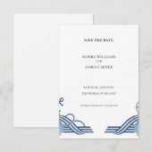 Blaue Art Deco Save-the-Date-Karte Save The Date (Vorne/Hinten)
