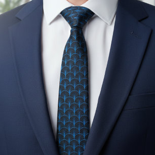 Blaue Art Deco-Schwarz-Musterung Krawatte