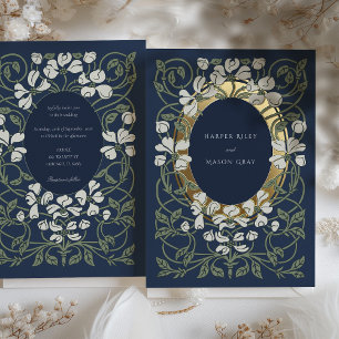 Blaue Art Nouveau inspirierte Hochzeit Folieneinladung