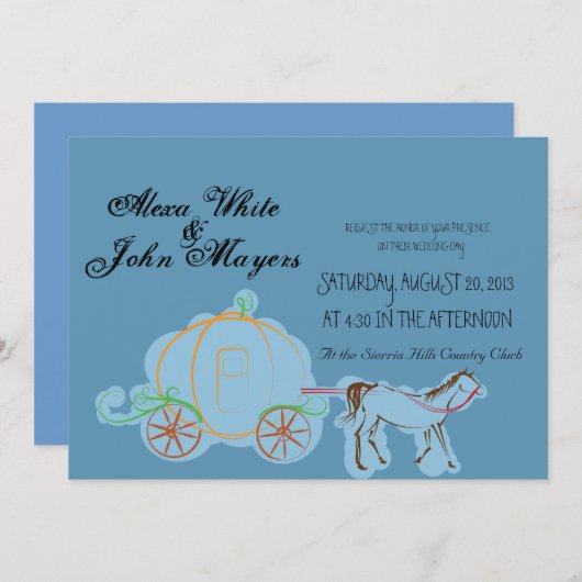 Blaue Aschenputtel-Hochzeitseinladung Einladung (Vorne/Hinten)