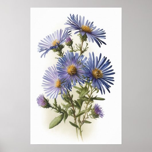 Blaue Aster-Blumen-Kunstposter Poster (Vorne)