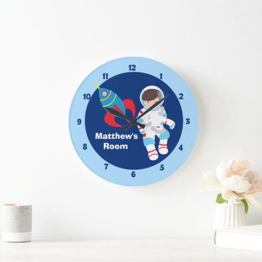 Blaue Astronauten-Raumschiff-Kinder Große Wanduhr (Zuhause)