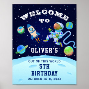 Blaue Astronautenpartei im Weltraum Poster