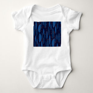 Blaue atomare nahtlose Muster im Mid-Century-Stil Baby Strampler