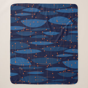 Blaue atomare nahtlose Muster im Mid-Century-Stil Sherpadecke