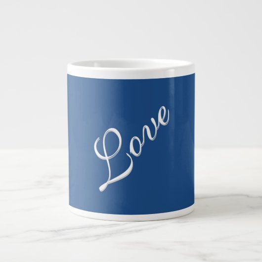Blaue attraktive kalligraphische Liebe Hochzeit Jumbo-Tasse (Vorderseite)