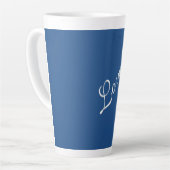 Blaue attraktive kalligraphische Liebe Hochzeit Milchtasse (Linke Ecke)