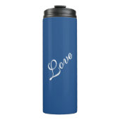 Blaue attraktive kalligraphische Liebe Hochzeit Thermosbecher (Vorderseite)