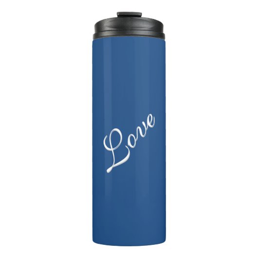 Blaue attraktive kalligraphische Liebe Hochzeit Thermosbecher (Vorderseite)