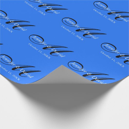 Blaue attraktive Mongram Hochzeit Geschenkpapier (Ecke)