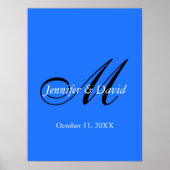 Blaue attraktive Mongram Hochzeit Poster (Vorne)
