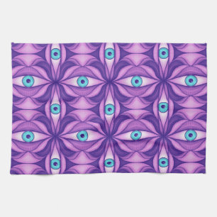 Blaue Augen Abstrakt Botanisch Lila Blumenmuster Geschirrtuch