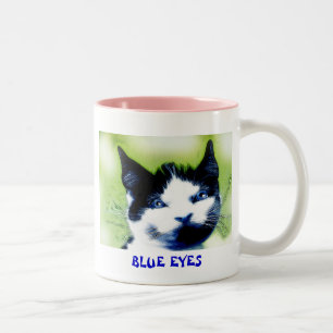 BLAUE AUGEN DIE KATZE ZWEIFARBIGE TASSE
