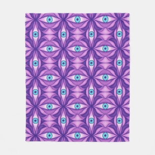 Blaue Augen in lila Laub Dunkle Botanische Kunst Fleecedecke