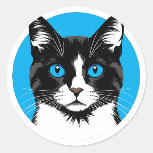 Blaue Augen Katze 🐱Modernes Minimal Tier 🐱 Runder Aufkleber