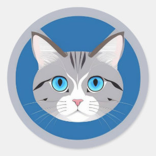 🐾 Blaue Augen Katze Ruhig Minimal Pet Runder Aufkleber