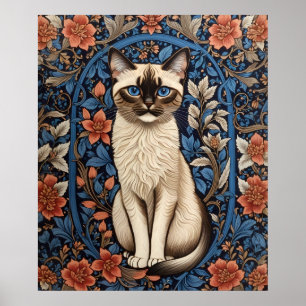 Blaue Augen Siamesische Katze William Morris Inspi Poster