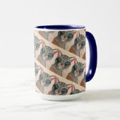 Blaue Augen Silber Katzen Tasse (VorderseiteRechts)