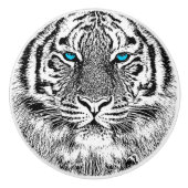 Blaue Augen-Tiger-Schwarzweiss-Grafik Keramikknauf (Vorderseite)