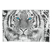 Blaue Augen-Tiger-Schwarzweiss-Grafik Kissenbezug (Vorderseite-Links)