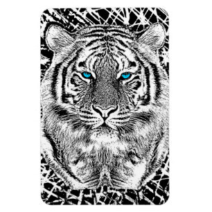 Blaue Augen-Tiger-Schwarzweiss-Grafik Magnet