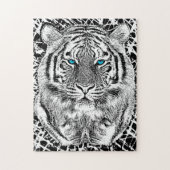 Blaue Augen-Tiger-Schwarzweiss-Grafik Puzzle (Vertikal)