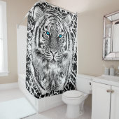 Blaue Augen-Tiger-Schwarzweiss-Kopf Duschvorhang (Beispiel)