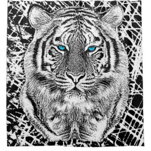 Blaue Augen-Tiger-Schwarzweiss-Kopf Duschvorhang