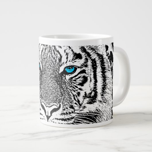 Blaue Augen-Tigerschwarzweiss-entwurf Jumbo-Tasse (Vorderseite Rechts)