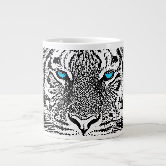 Blaue Augen-Tigerschwarzweiss-entwurf Jumbo-Tasse (Vorderseite)