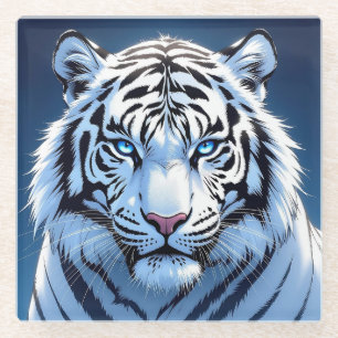 Blaue Augen Weiße Tiger Ai Kunst Glasuntersetzer