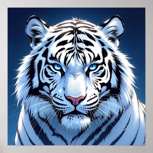 Blaue Augen Weiße Tiger Ai Kunst Poster (Vorne)