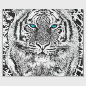 Blaue Augen-wildes Tigerschwarzweiss-gesicht Geschenkpapier (Flach)