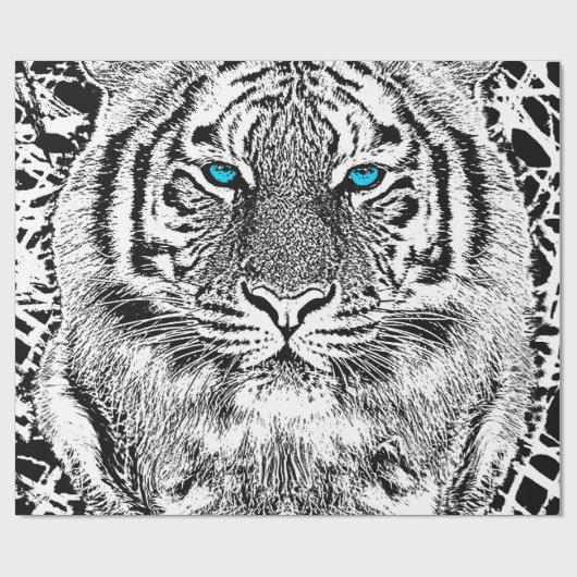 Blaue Augen-wildes Tigerschwarzweiss-gesicht Geschenkpapier (Flach)