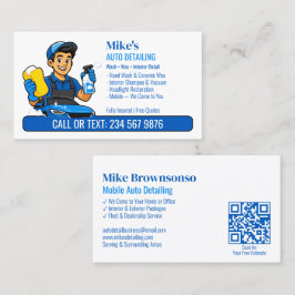 Blaue Auto-Wasch-Schwamm-Comic-Mann-QR-Auto-Detail Visitenkarte