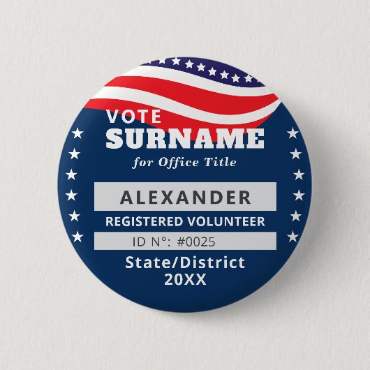 Blaue autorisierte Wahlkampf-ID für Freiwillige Button (Vorderseite)